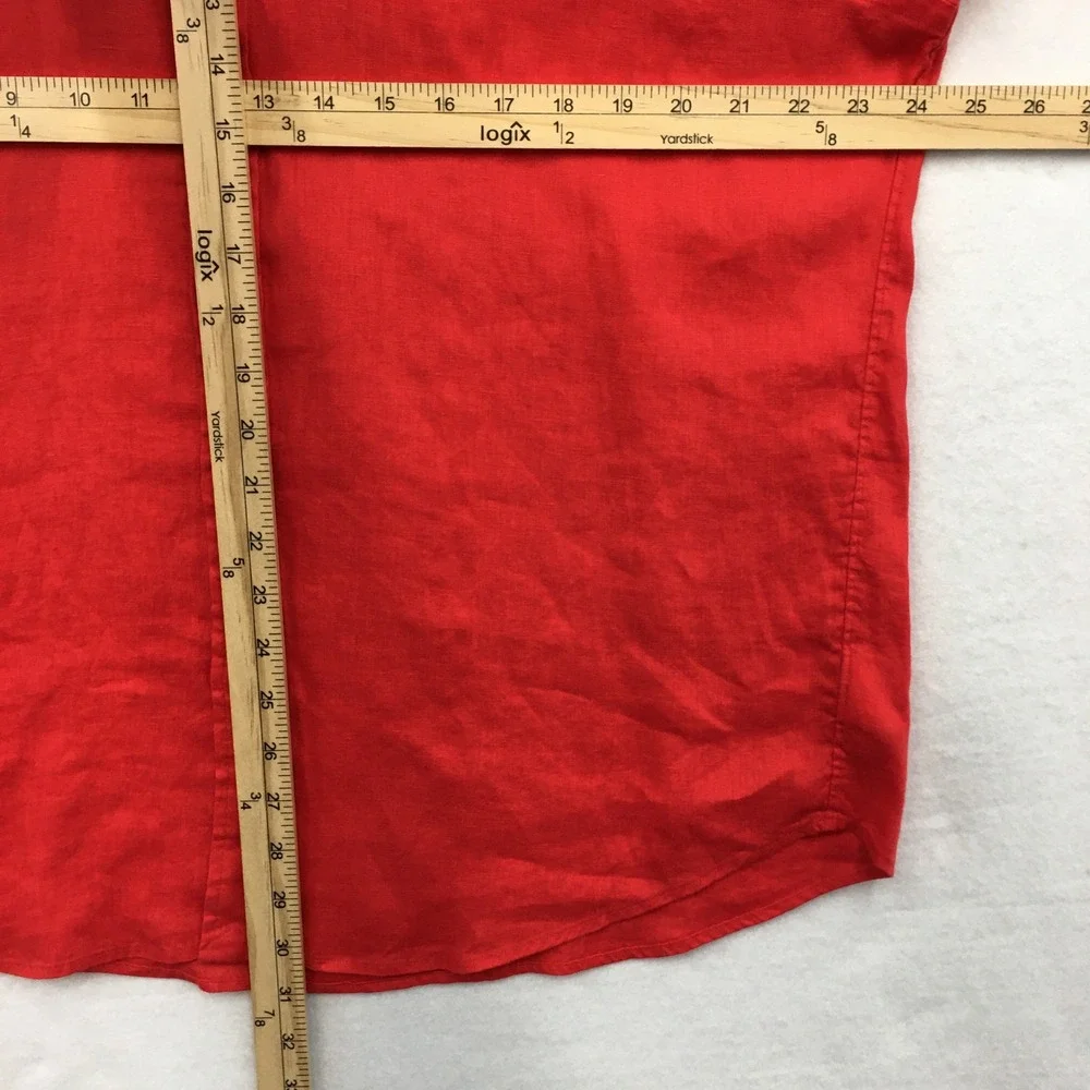 Polo Ralph Lauren Mens Red 100% Linen RL Untucked Fit Button Down Shirt Large
